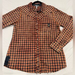 BKE Orange & Black Plaid Button-Up Shirt